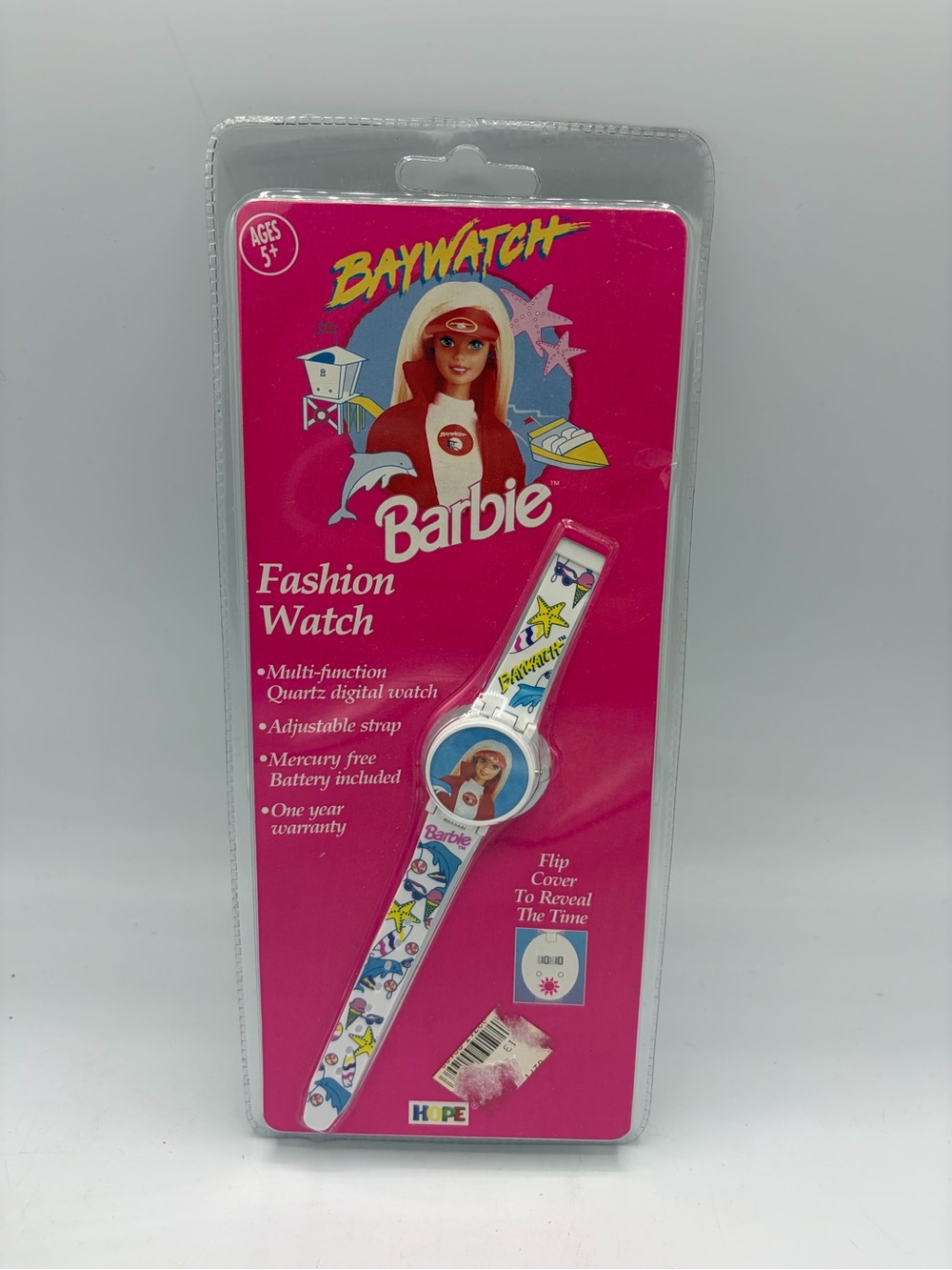Barbie Baywatch White and Pink Graphic Flip-Cover Watch